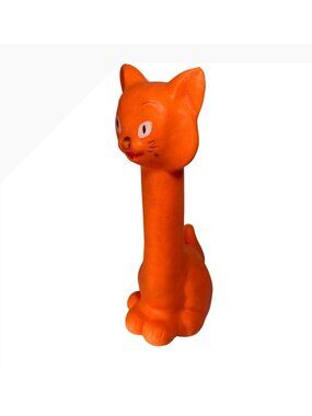 Vintage Orange Cat Rubber Toy With Long Neck 7.5" Tall Hong Kong